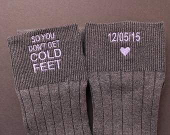 So You Don't Get Cold Feet Groom Socks, Grey or Black Groom Wedding Gifts. cold foot socks. Personalise Socks. groom gift from bride. F2