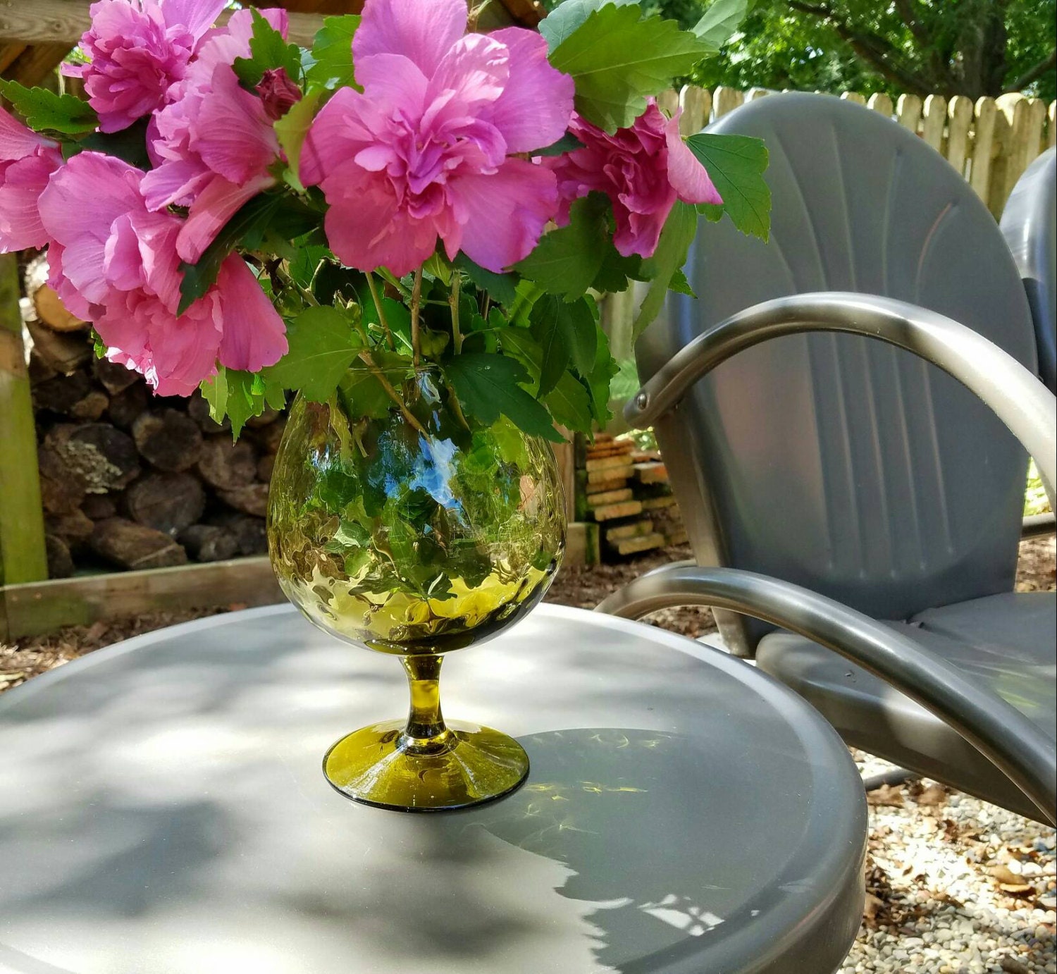 Green Brandy Snifter Balloon Vase Hand Blown Italian Art