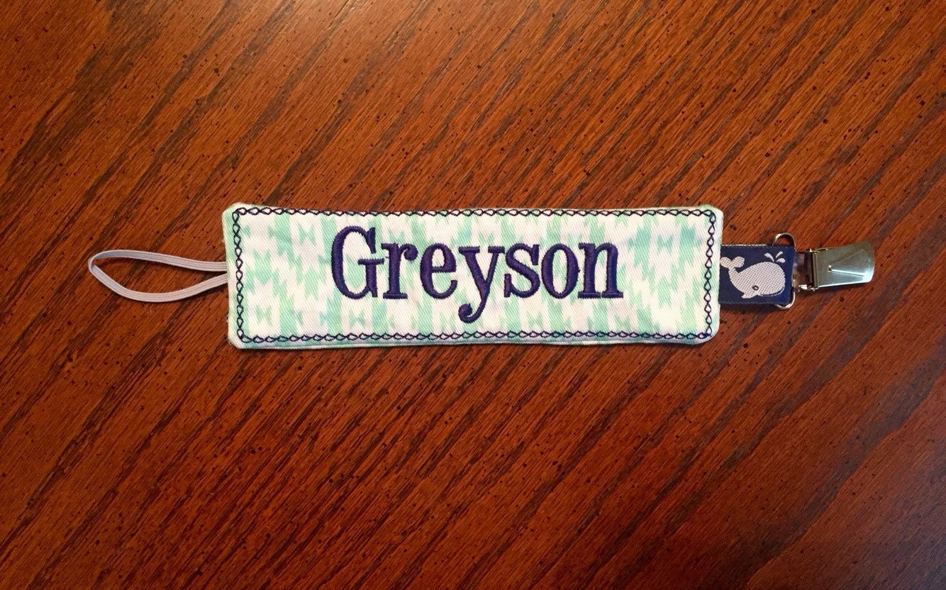 Personalized Pacifier Clip Monogrammed Binky Holder Baby Boy