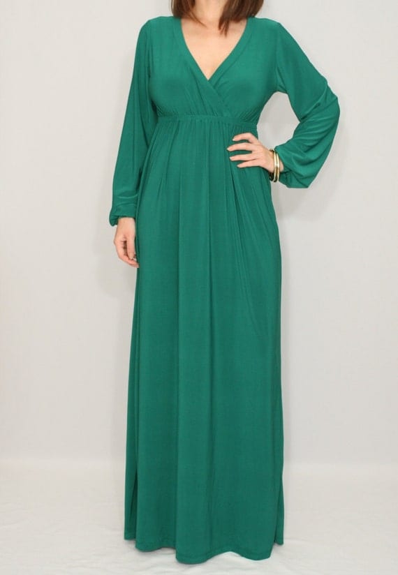 Emerald green dress Green maxi dress Long sleeve by dresslike