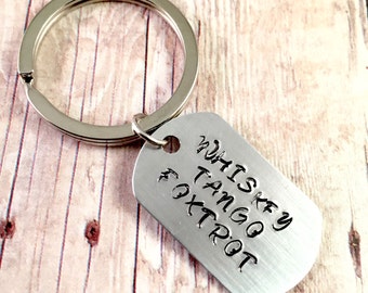 Dog Tag keychain, Whiskey Tango Foxtrot Jewelry, Military Alpha Speak, Dog Tag, Charm jewelry, Unisex jewelry