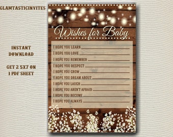 Wishes for Baby, Wishes for Baby Game, Baby Shower Games, Rustic Baby Shower, Rustic Baby Shower Games, Rustic Baby Shower Invitation, Wood