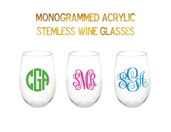 Monogrammed Acrylic Stemless Wine Glasses