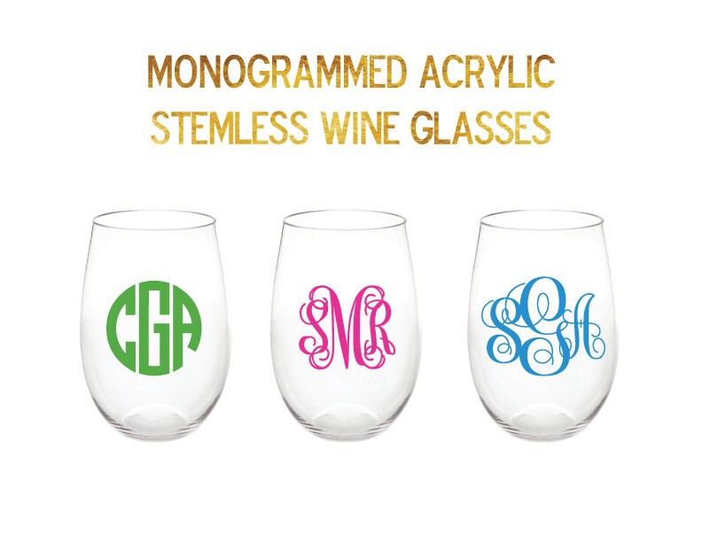 Monogrammed Acrylic Stemless Wine Glasses