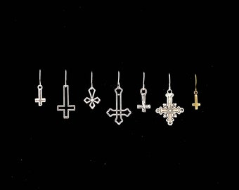 INVERTED CROSS earrings, upside-down cross, satanic, unholy, satanic symbols, occult, goth, gothic, death metal, punk, wiccan, magick