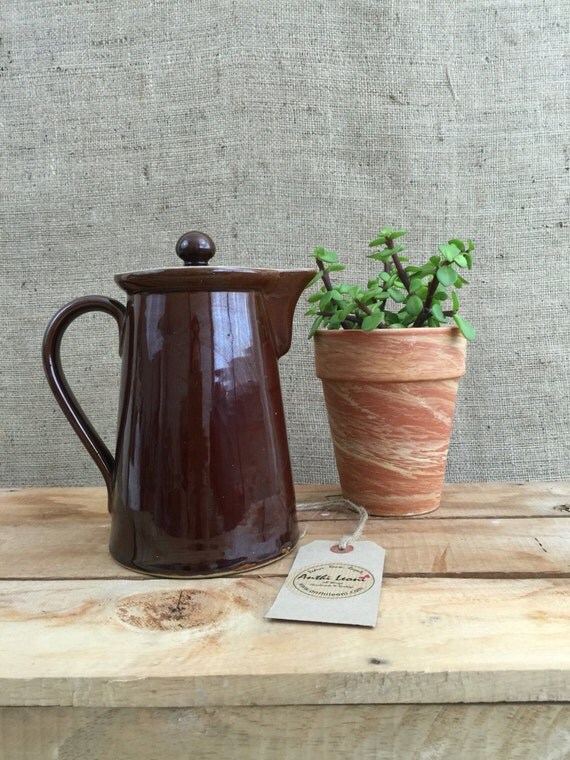 VINTAGE BROWN GLAZED Ceramic Coffee Pot With Lid - Denby Bourne Retro Coffee Pot / Vintage Kitchenalia / Rustic Farmhouse Country Style