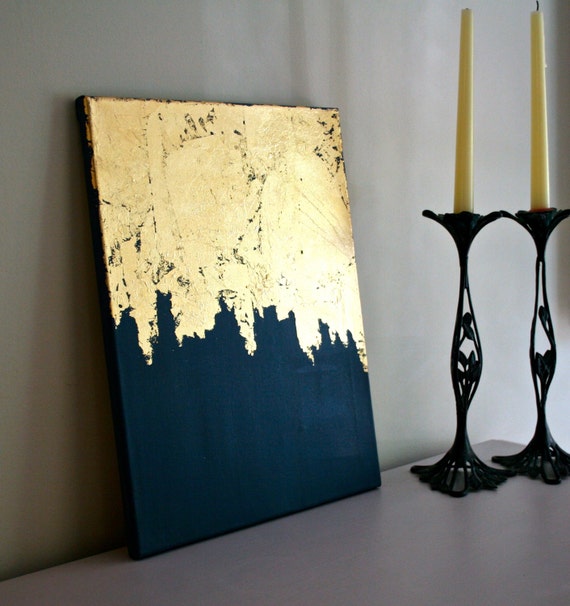 Midnight Gold | Gold Leaf Painting | Modern Art | Acrylic Painting | Shabby Chic Artwork | Blue and Gold Painting | Navy Painting |