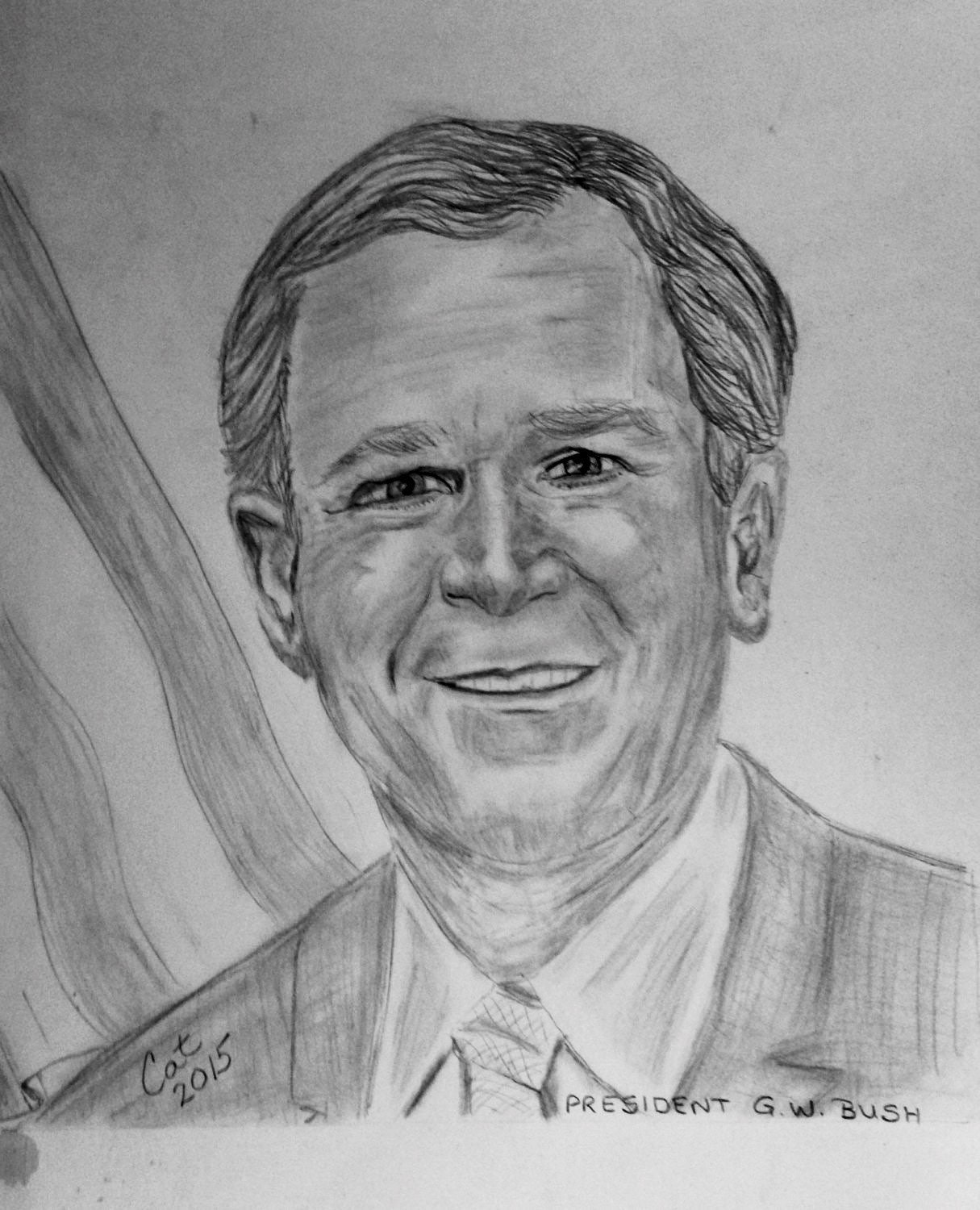 President George W Bush Drawing Framed 11x14 Augmented Reality