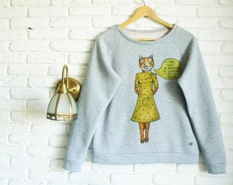 Fantastic Mr Fox Sweater for Women Gift for her Gray Sweater Hand-painted Sweatshirt Fox Clothing Womens Sweatshirt Girlfriend Gift
