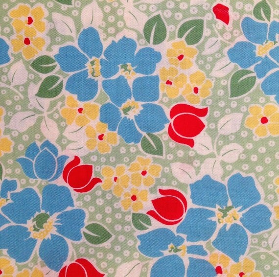 Floral with red yellow and blue flowers flowers Cotton Quilt