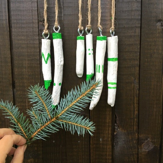 Green and white driftwood christmas tree ornament by WildFerera