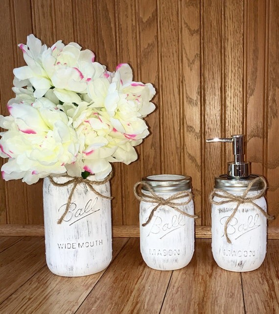 Mason Jar Bathroom Set Bathroom Decor by SevsMasonJarBoutique