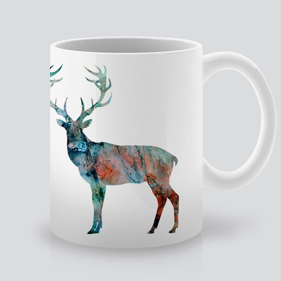 Cool Deer Mug Watercolor Animal Art Mug Coffee by PrintsyShop