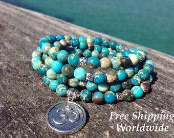 Turquoise Necklace, 108 Jasper Beads, Yoga Bracelet, 108 Jasper Necklace, Turquoise Yoga Jewelry, Mala Necklace, Turquoise Wrap Bracelet