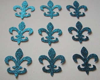 Fleur de lis die cuts- Frozen Colors - Teal Blue Glitter - 50ct - Cardmaking- Princess Elsa - Confetti-Decor - Scrapbook - Parties