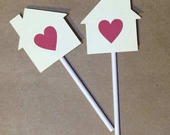 Housewarming Party Cupcake Toppers, Set of 12 House Cupcake Toppers, Home Sweet Home Party