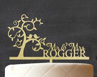 Mr & Mrs Wedding Cake Topper, Personalized Rustic Wooden Cake Topper, Rustic Topper, Custom Wood Cake Topper, Tree Cake Topper CATO-W63