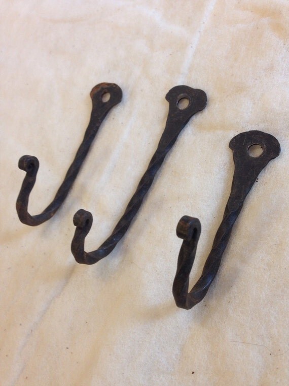 Antique Hand Forged Iron Blacksmith Hooks Rustic Hardware