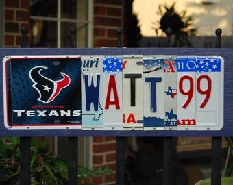WATT 99 / Houston Texans license plate sign