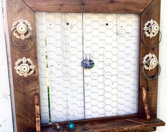 Wall Jewelry Holder - Wall Jewelry Organizer - Rustic Necklace Holder - Rustic Jewelry Display - Wooden Jewelry Holder - Jewelry Hanger