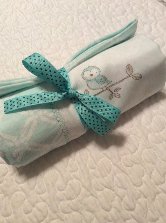 Handmade Owls receiving blanket swaddle blanket baby