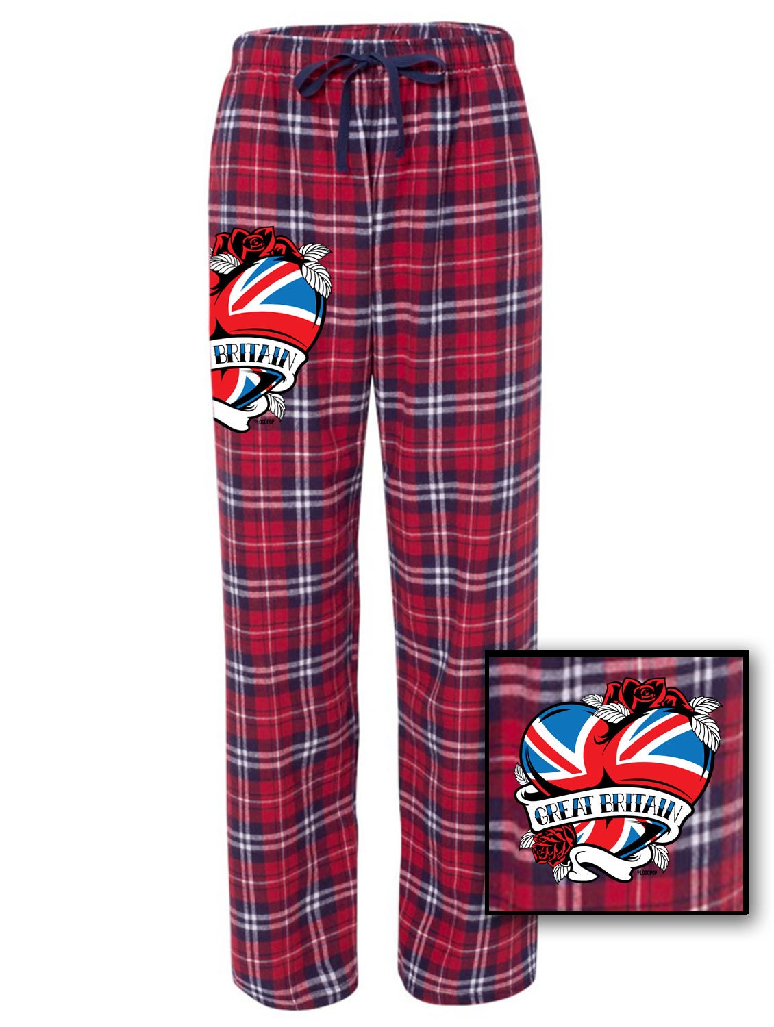 Unisex Plaid Pajama Pants Great British Flag Heart