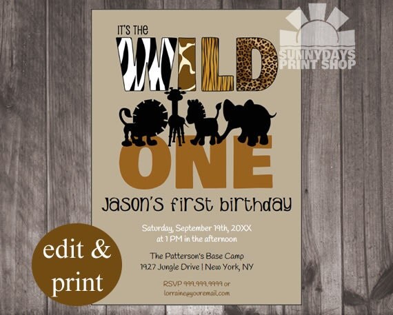 Baby's First Birthday Invitation, Wild One, Wild Animals, Jungle Animals, 1st Birthday, Wild One Birthday, Wild One Invitation, Invitation Il_570xn
