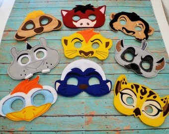 Lion Felt Masks! Lion, Mom Lion, Dad Lion, Leopard, Hyena, Bird, Meercat, Honey Badger, Hippo, and Warthog. Adult and Kid Sizes!