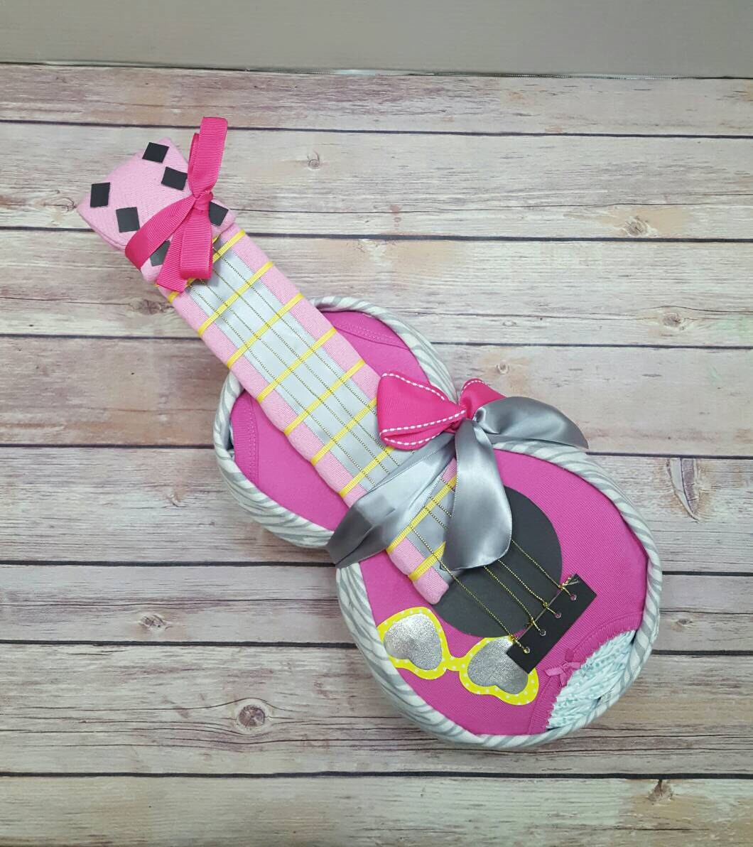Guitar diaper cake diaper cake for girls by OnceinaLullabyGifts