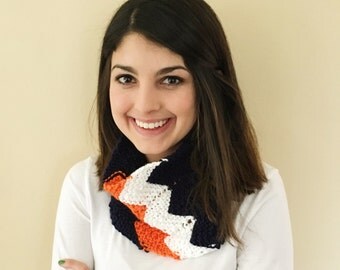 Knit Cowl Scarf, Denver Broncos Cowl, Hand Knit Cowl with Chevrons, Boise State Knit Cowl, Broncos Scarf