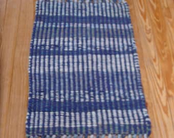 Handwoven Rag Rug, "Happy Blues"