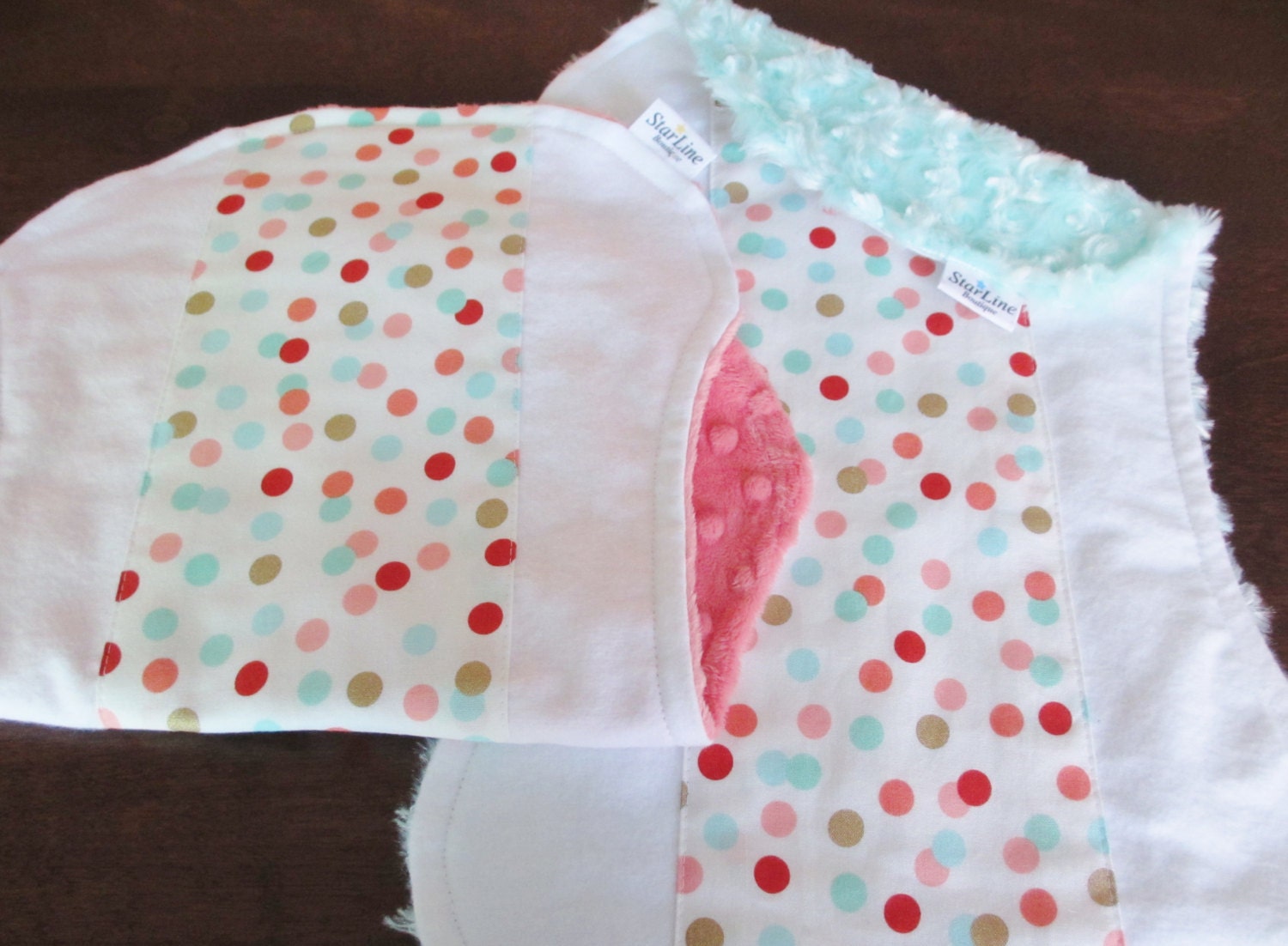 Coral Mint Gold Burp Cloths Polka Dot Burp by StarlineBoutique