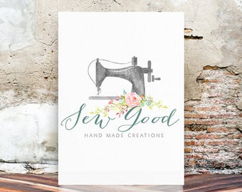 Premade Logo Design - Watercolour Logo - Vintage Sewing Machine logo