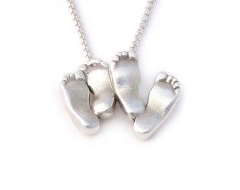 Silver Baby Feet Pendant for a Maternity Gift or Push Present | Elegant Mom of Twins Gifts | Gift Ideas for Twins | Gift for Newborn Twins