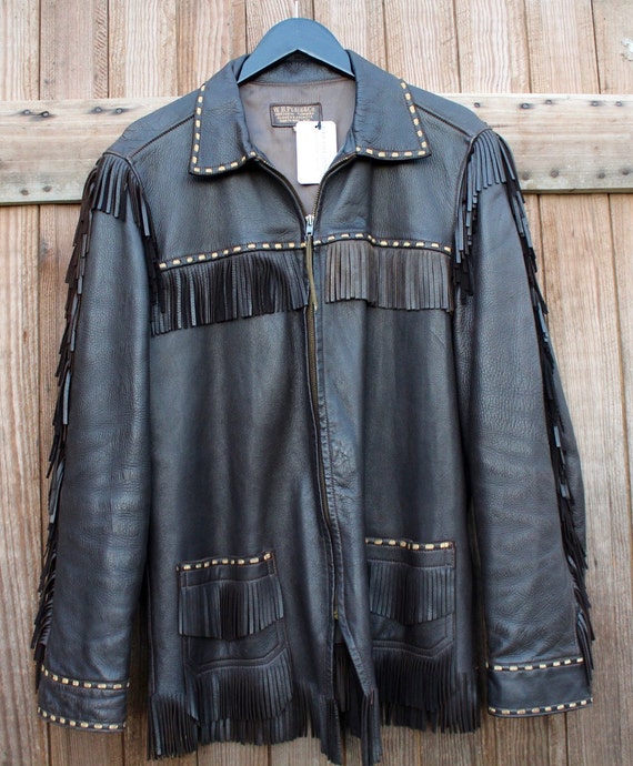 Amazing Vintage 70's Brown Leather Fringe Jacket Top