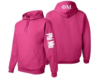 Phi Mu Hooded Sweatshirt, Phi Mu Letters Pullover Hoody, Greek Apparel, Phi Mu Sorority Letters Clothing, Phi Mu Sweatshirt