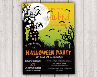 Halloween Party Invitations, A Wicked Good Time, Halloween Party Invites, Halloween Invites, Printable Halloween Invitation, diy Halloween