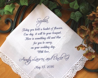 Flower Girl Handkerchief - Today you hold a BASKET of FLOWERS - custom PRINTED wedding hankie, hanky, gift, favour LS5FCA