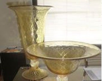 Double Murano Glass Vases Ambra Color with gold - Made in Italy - Murano Glass