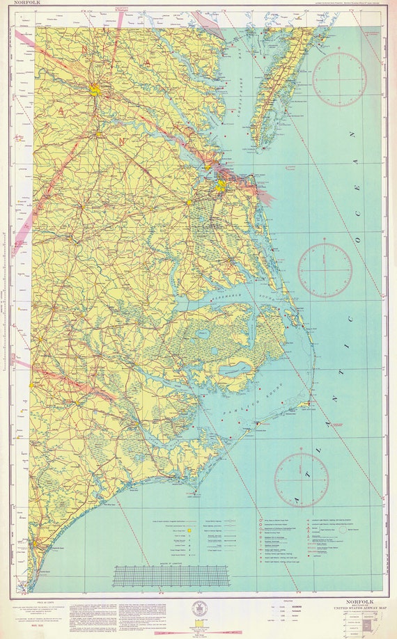 1935 Nautical Map of Norfolk & US East Coast