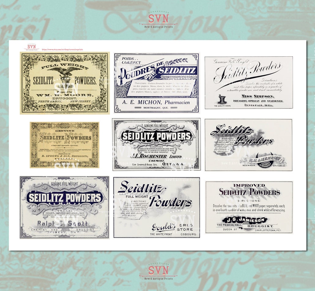 18 Siedlist Powders Labels - Apothecary Labels - 2 A4 digital collage ...
