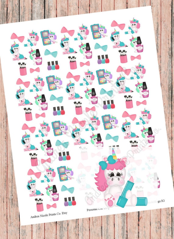 girly unicorn printable planner stickers by andreanicoleprintsco