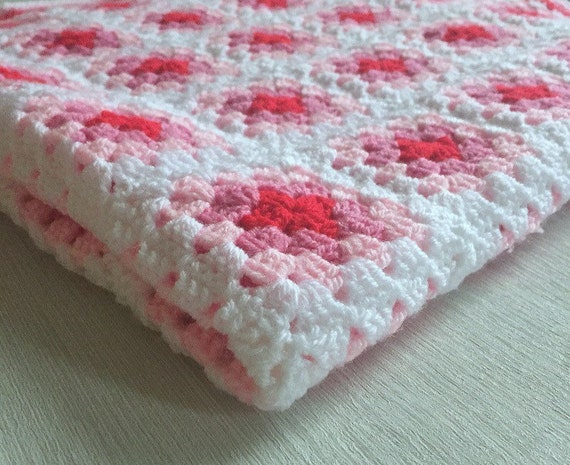 Pink Crochet Granny Square Baby Blanket