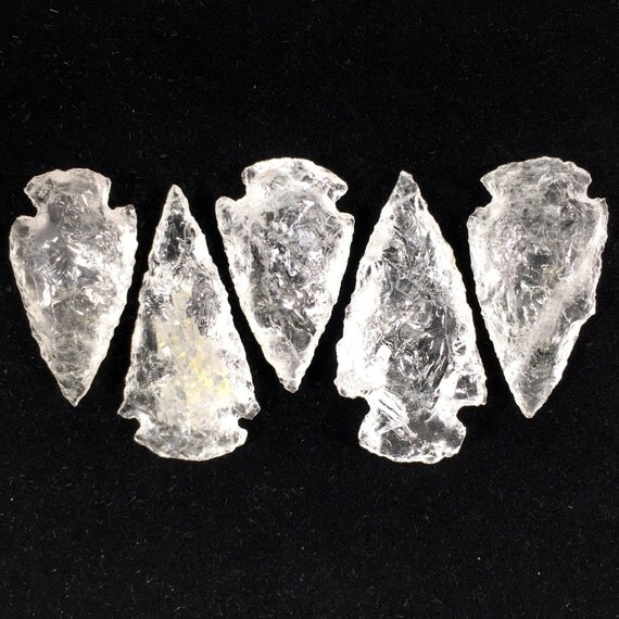 5 Crystal Quartz Arrowheads Hand Crafted Clear Arrow Heads