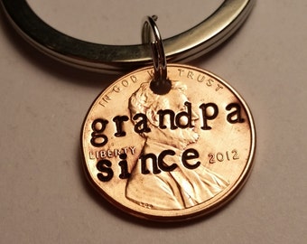 Grandpa Since Penny Keychain, Grandfather Gift, Birthday, Keychain, Lucky Penny Keychain, Grandpa Keychain, Gift for Men, New Grandfather
