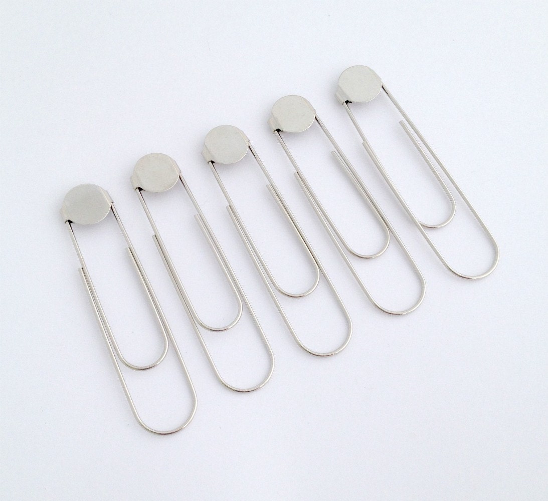 25 Silver Giant Paper Clips/Bookmarks Blanks with Glue