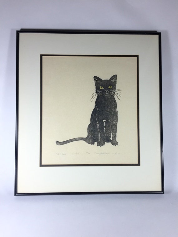 Black Cat Woodcut Print by Cheryl B. by ArtsandCraftsGallery