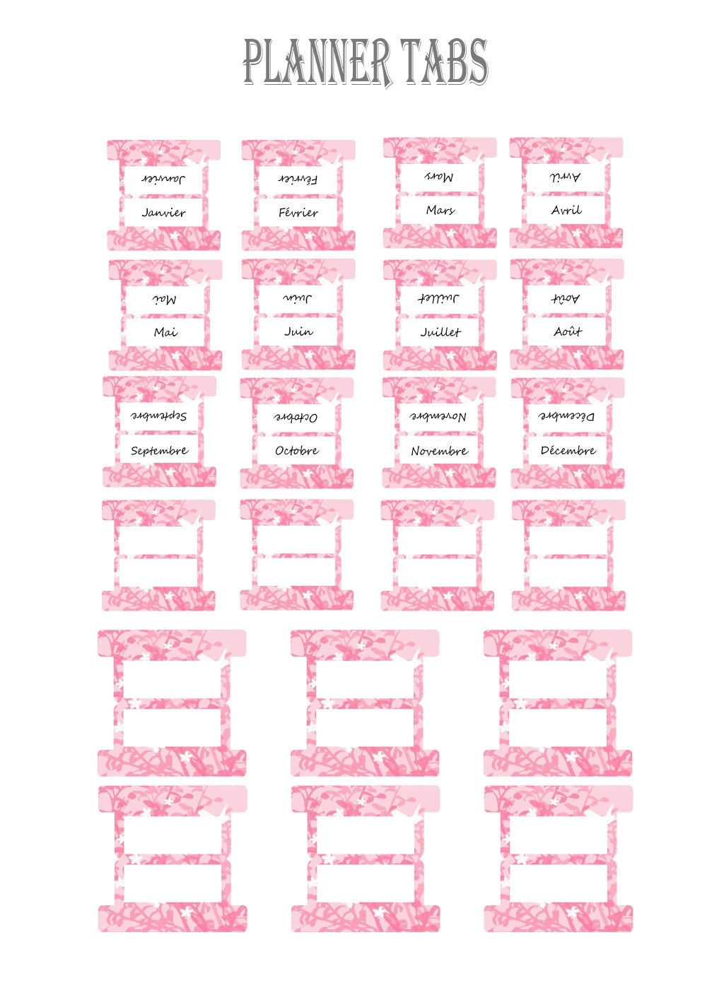 Printable tabs of the month of the year English and french