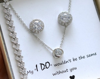 Bridesmaid Earrings Bracelet Set,Personalized Bridesmaid Gift,Crystal Wedding Jewelry Gift Set,Bridal Studs and Bracelet Set,bridesmaid gift