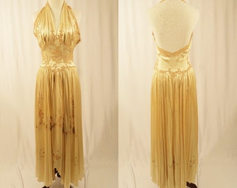 1930's Peignoir Set/Silk Nightgown with Robe/Vintage Set/